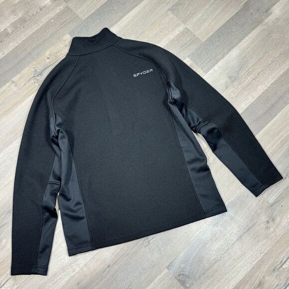 Spyder Outbound Quarter Zip Textured Fleece Pullover Jacket Black Large - Picture 8 of 13